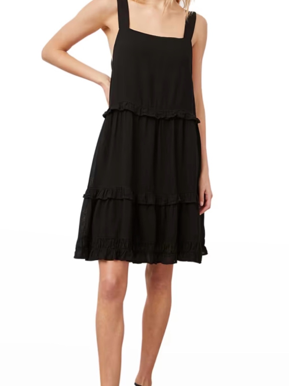 Rails Black Ruffle Tier Square-Neck Mini Dress